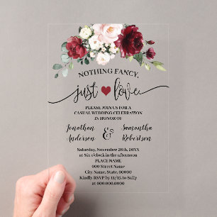 Marsala Blumen Nichts Fancy Nur Liebe Elopement Acryleinladungen