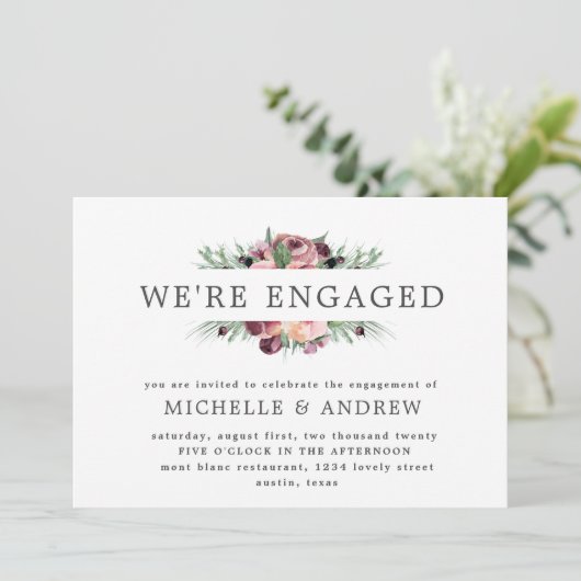 Marsala-Blumenkranz-Verlobung Einladung (Stehend Vorderseite)