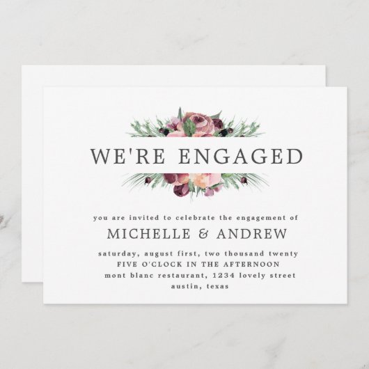 Marsala-Blumenkranz-Verlobung Einladung (Vorne/Hinten)