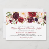 Marsala Blush Bloms Aquarellfarben Hochzeit Einladung (Vorderseite)