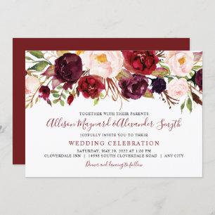 Marsala Blush Bloms Aquarellfarben Hochzeit Einladung