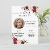 Marsala Blush Boho Foto Beerdigung Gedenkveranstal Einladung (Stehend Vorderseite)