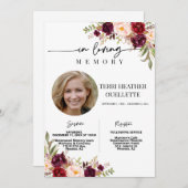 Marsala Blush Boho Foto Beerdigung Gedenkveranstal Einladung (Vorne/Hinten)