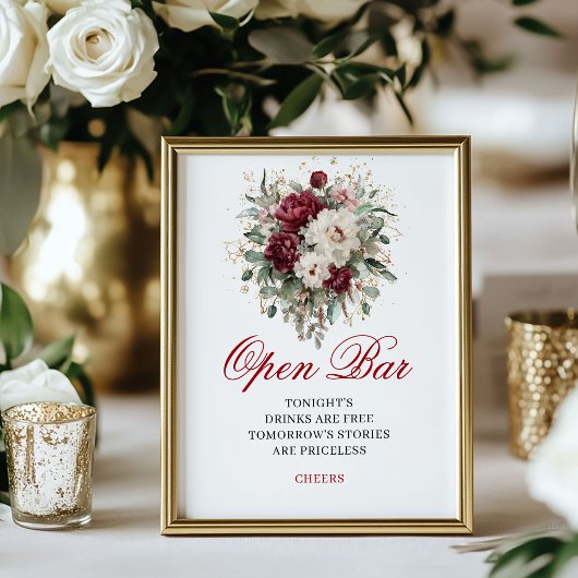 Marsala Blush Burgundy Open Bar 8x10 Schild