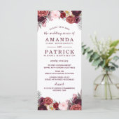 Marsala Blush Burgundy Peony Wedding Menu Cards Menükarte (Stehend Vorderseite)