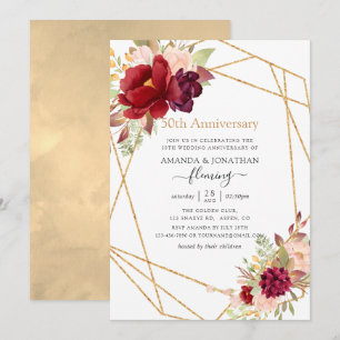 Marsala & Blush Geometrisch 50. Hochzeitstag Einladung