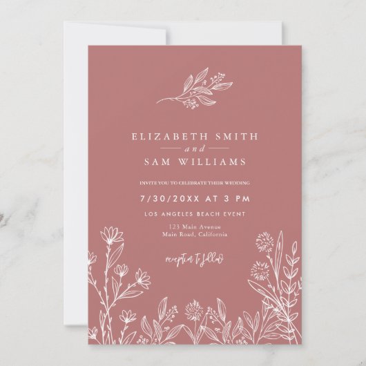 Marsala Blush Moderne einfache Hochzeitseinladung Einladung (Vorderseite)