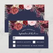 Marsala Blush Peony Wedding RSVP Cards Karte (Vorne/Hinten)