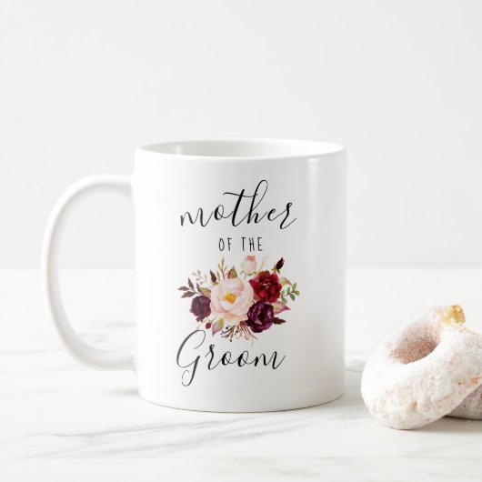 Marsala Blush Pink Blumenmutter vom Groom Geschenk Kaffeetasse (Mit Donut)