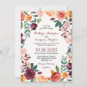 Marsala Blush Pink Botanische Blume Wreath Wedding Einladung (Vorderseite)