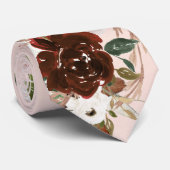 Marsala Blush Pink Chic Bloral Groom Wedding Krawatte (Gerollt)