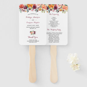 Marsala Blush Pink Floral Wedding Program Hand Fan Fächer