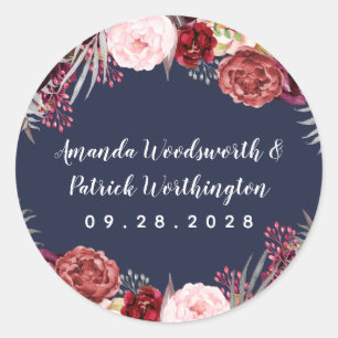 Marsala Blush Pink Peony Gastgeschenk Hochzeit Runder Aufkleber