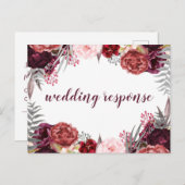 Marsala Blush Pink Peony Wedding RSVP Postkarten (Vorne/Hinten)