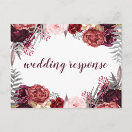 Marsala Blush Pink Peony Wedding RSVP Postkarten