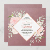 Marsala Blush Rose Blumenrahmen Einladung Hochzeit (Vorne/Hinten)