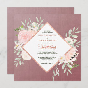 Marsala Blush Rose Blumenrahmen Einladung Hochzeit