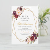 Marsala-Blüten und goldfarbenes Rosa Einladung (Stehend Vorderseite)