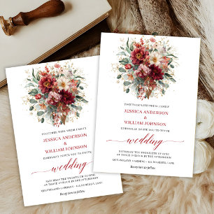 Marsala Bohemian Herbst Blumen Eukalyptus Hochzeit Einladung
