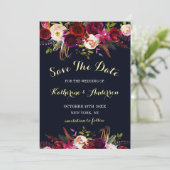 Marsala Boho Bloral Hochzeit speichern Datum Save The Date (Stehend Vorderseite)