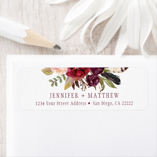 Marsala Boho Floral Greenery Rücksendeadresse | (Insitu)