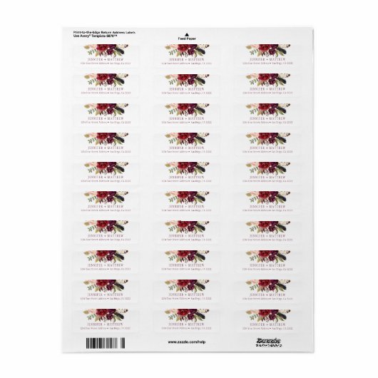 Marsala Boho Floral Greenery Rücksendeadresse | (Vorne)