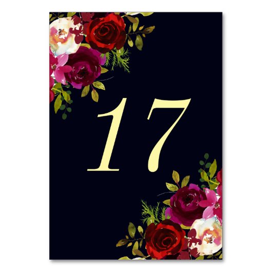 Marsala Boho Floral Wedding Tischnummer (Vorderseite)