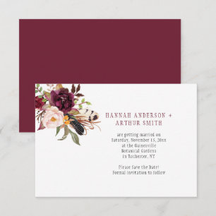 Marsala Boho Florals Save-the-Date-Karte Einladung