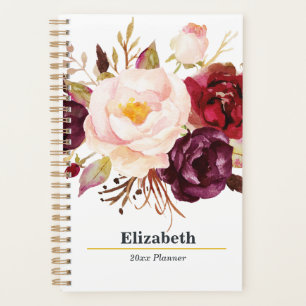 Marsala Boho Gold Bouquet Jährlich monatlich Planer