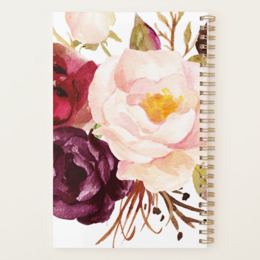 Marsala Boho Gold Bouquet Jährlich monatlich Planer (Rückseite)