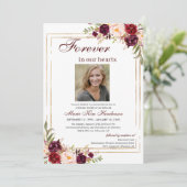 Marsala Boho Gold Memorial Service Beerdigung Foto Einladung (Stehend Vorderseite)