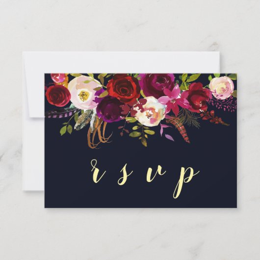 Marsala Boho Hochzeit im Herbst RSVP Card Karte (Vorderseite)