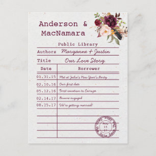 Marsala Boho Library Card Save the Date Ankündigungspostkarte
