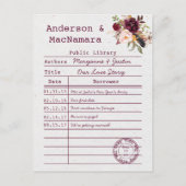 Marsala Boho Library Card Save the Date Ankündigungspostkarte (Vorderseite)