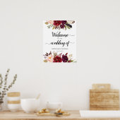 Marsala Boho Watercolor Floral Wedding Sign Poster (Küche)