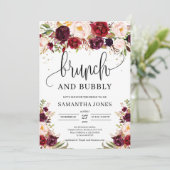 Marsala-Bordeaux-Brunch mit Blumen und Bläschen Einladung (Stehend Vorderseite)