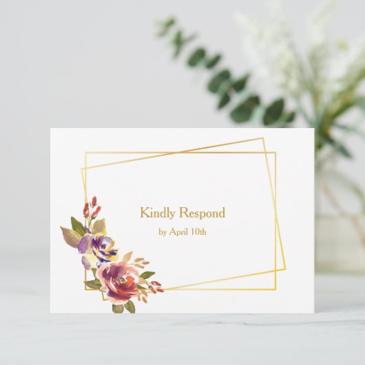 Marsala Bronze Rose Floral Wedding RSVP Karte (Stehend Vorderseite)