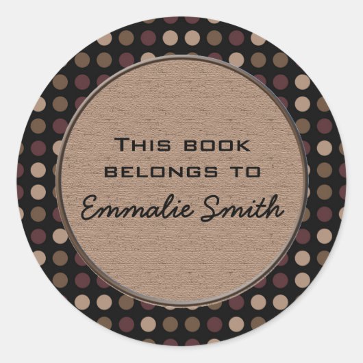 Marsala Brown Black Polka Dot Book Name Sticker (Vorderseite)