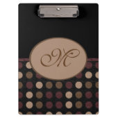 Marsala Brown Black Polka Dot Monogram Clipboard Klemmbrett (Vorderseite)