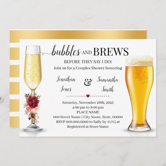 Marsala Bubbles & Brews bevor ich Paare Dusche mac Einladung (Vorne/Hinten)