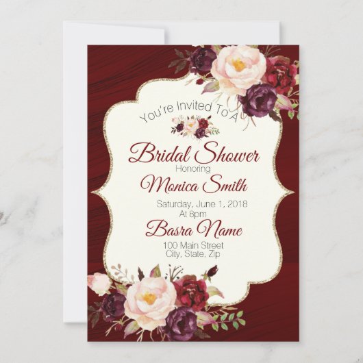 Marsala Burgandy Brautparty Einladung (Vorderseite)