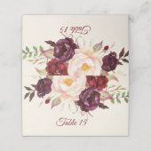 Marsala Burgandy Watercolor Tischnummer Card Platzkarte (Außenseite Aufgefaltet)