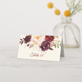 Marsala Burgandy Watercolor Tischnummer Card Platzkarte