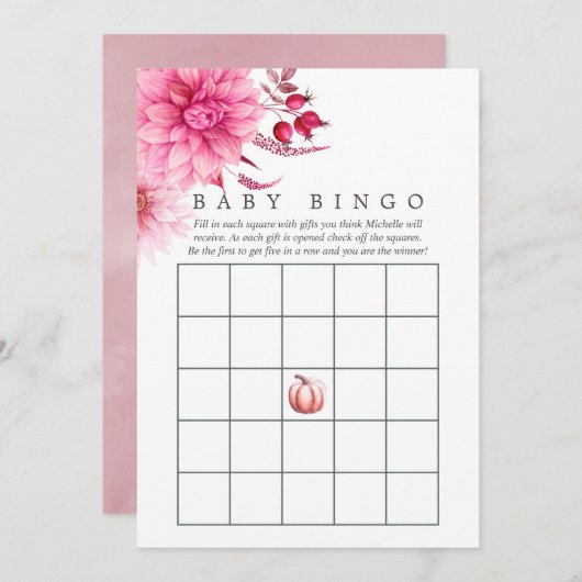 Marsala - Burgund & Blush Herbst Baby Bingo Einladung (Vorne/Hinten)