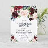 Marsala Burgund Roter Blütendach Probe Abendessen Einladung (Stehend Vorderseite)