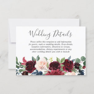 Marsala Burgund Roter Wein Hochzeitsdetails RSVP Karte