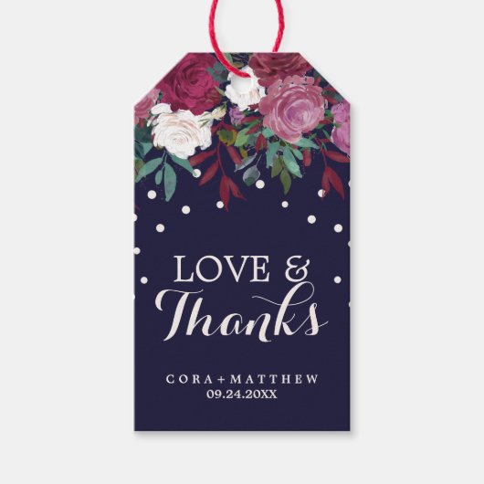 Marsala & Burgund über Liebe und DankesWedding Geschenkanhänger (Vorderseite)