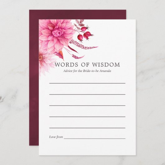 Marsala - Burgund und Blüte Herbstbergsberatung Hinweiskarte (Vorne/Hinten)