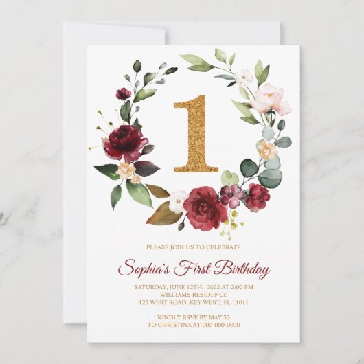 Marsala & Burgund Wreath Einladung (Vorderseite)