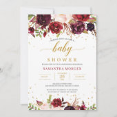 Marsala burgunda Rosa Blütendusche Einladung (Vorderseite)